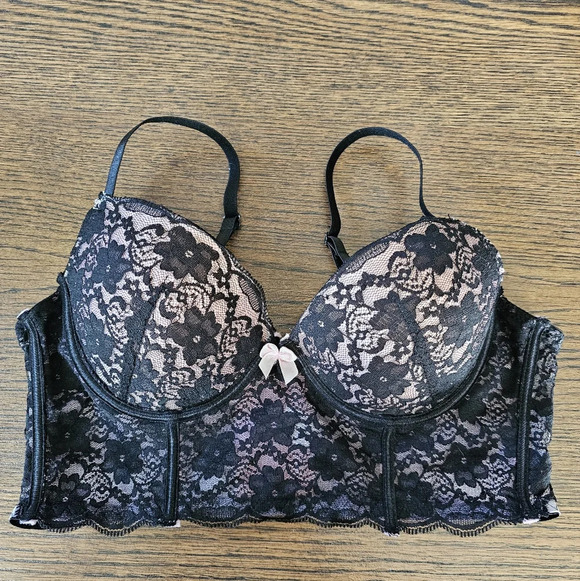 Hers by Herman Pink and Black Lace Corset Bralette Size Women's 36B - Picture 9 of 12